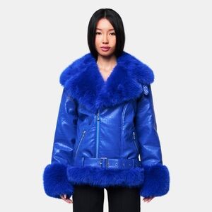 OW COLLECTION BLUE CROC FUR JACKET SIZE SMALL